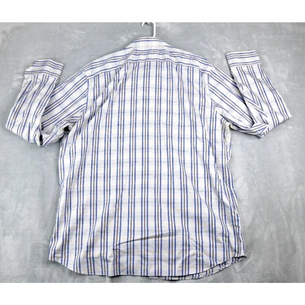 Banana Republic Shirt Men 2XL Slim Beige Blue Non-Iron Plaid Button Up